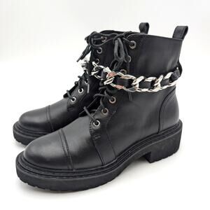 Linea Paolo Thexton Chain Lace Up Ankle Boot Women's Black Size US6.5M EU37